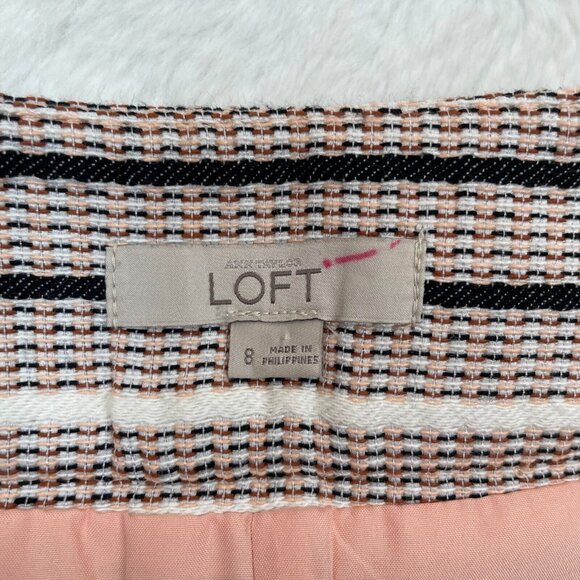 LOFT A-Line Skirt 8 Textured Stripe Peach Navy Blue Women's - Picture 10 of 11